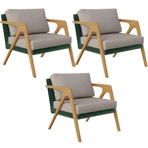 Kit 03 Poltronas Sala L02 Facto Verde Musgo Linho Bege