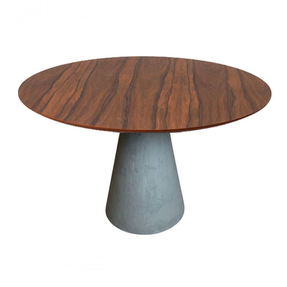 Mesa De Jantar Cone Cimento Rústico 140 Cm Tampo Pau Ferro Cor Marrom