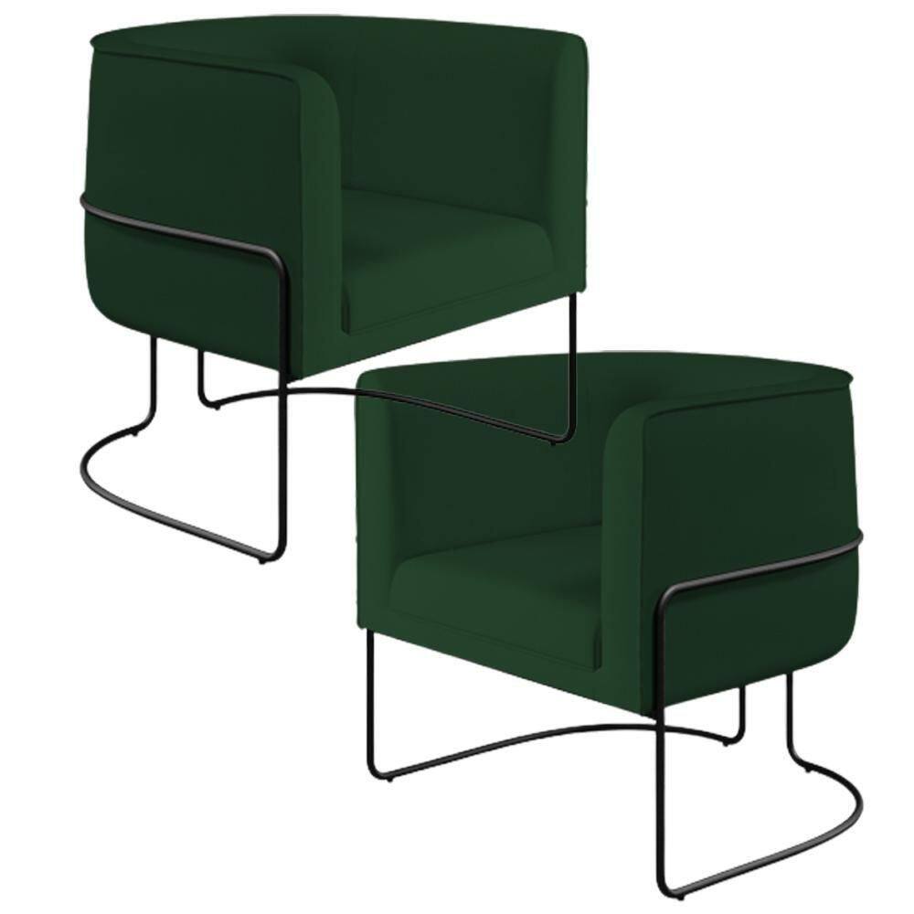 Kit 02 Poltronas Preto Betina D02 Veludo Verde Musgo C-303