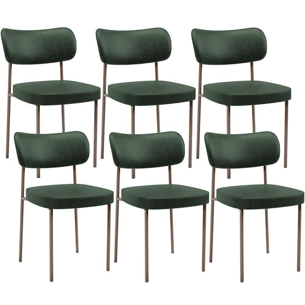 Kit 06 Cadeiras Estofadas Para Sala De Jantar Melina Base Arena L02 Couríssimo Verde Musgo - Lyam Decor