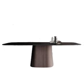 Mesa Cone Retangular Laca Preta 235x122cm Base Nogueira