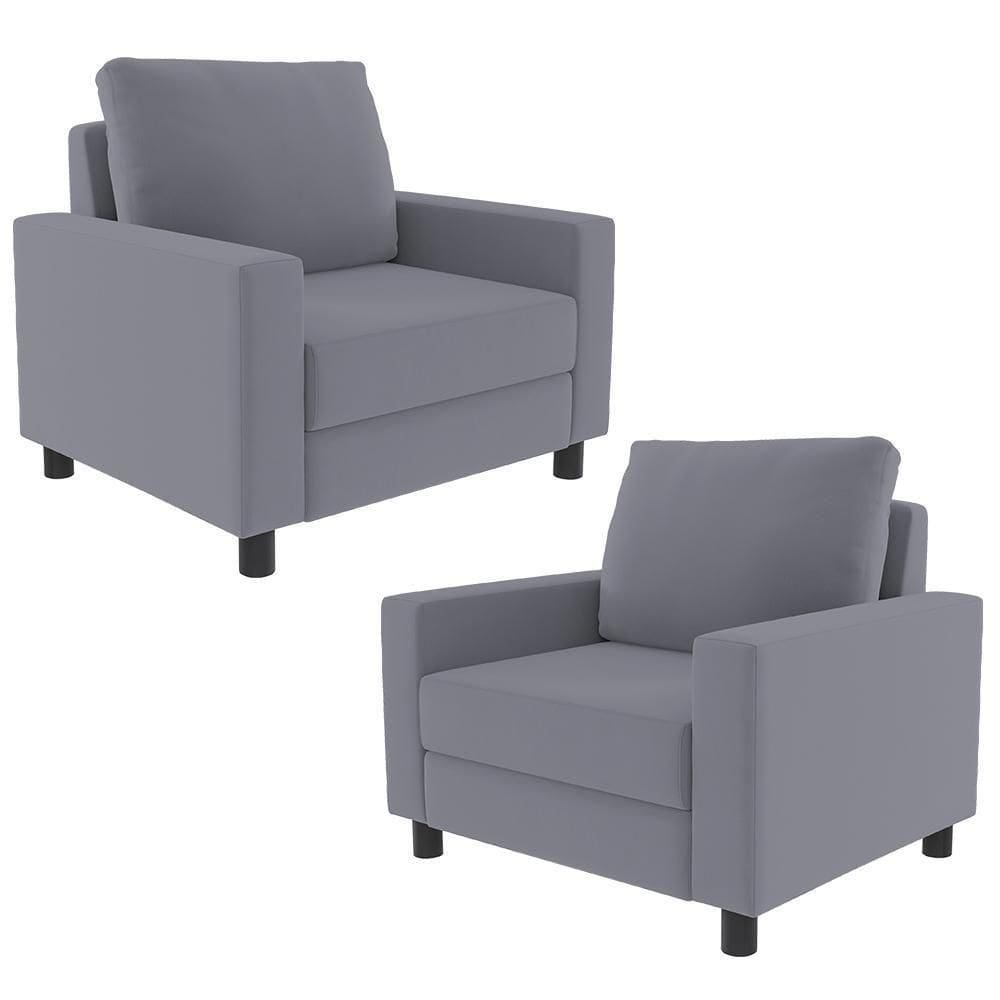 Kit 02 Poltronas Malta Suede Cinza