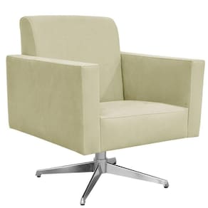 Poltrona Com Base Giratória Para Sala De Estar Suede Bege