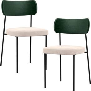 Kit 02 Cadeiras Sala De Jantar L02 Verde Musgo Suede Bege