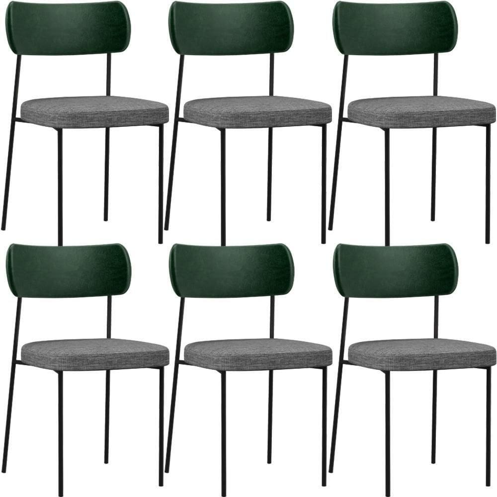 Kit 06 Cadeiras Sala De Jantar L02 Verde Musgo Cinza Escuro
