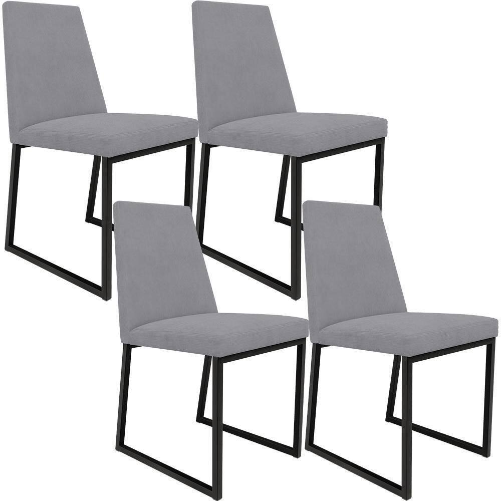 Kit 04 Cadeiras Sala De Jantar Preto L02 Suede Cinza