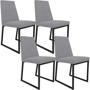 Kit 04 Cadeiras Sala De Jantar Preto L02 Suede Cinza