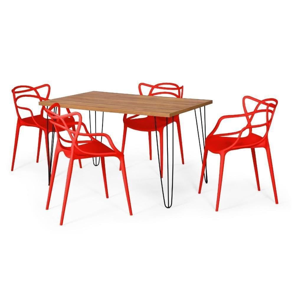 Conjunto Mesa De Jantar 130x80cm Com 4 Cadeiras - Vermelho