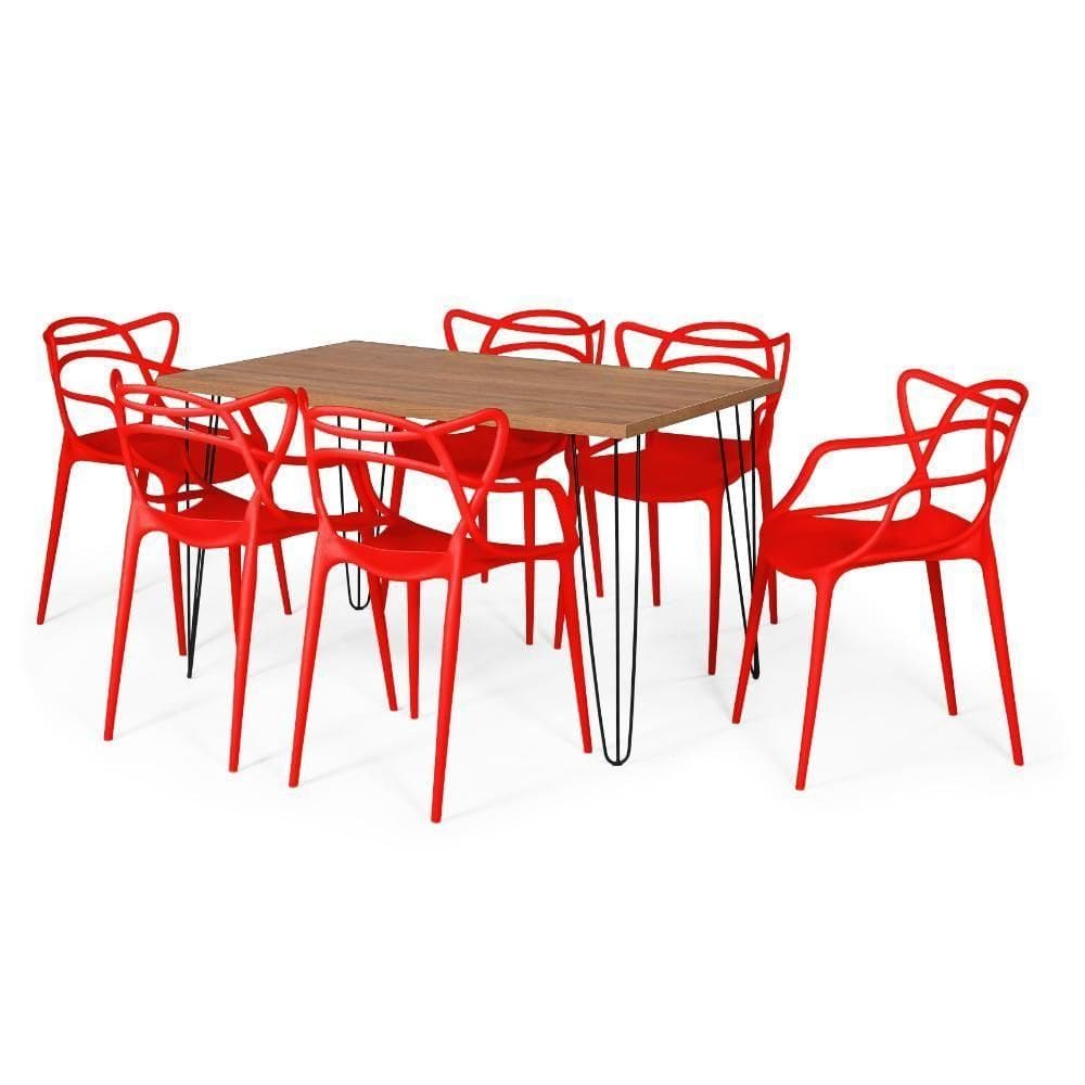Conjunto Mesa De Jantar 130x80cm Com 6 Cadeiras - Vermelho