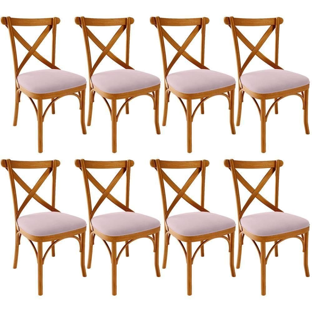 Kit 08 Cadeiras Para Sala De Jantar E Estar Living Estofada ávila L02 Suede Rosê - Lyam