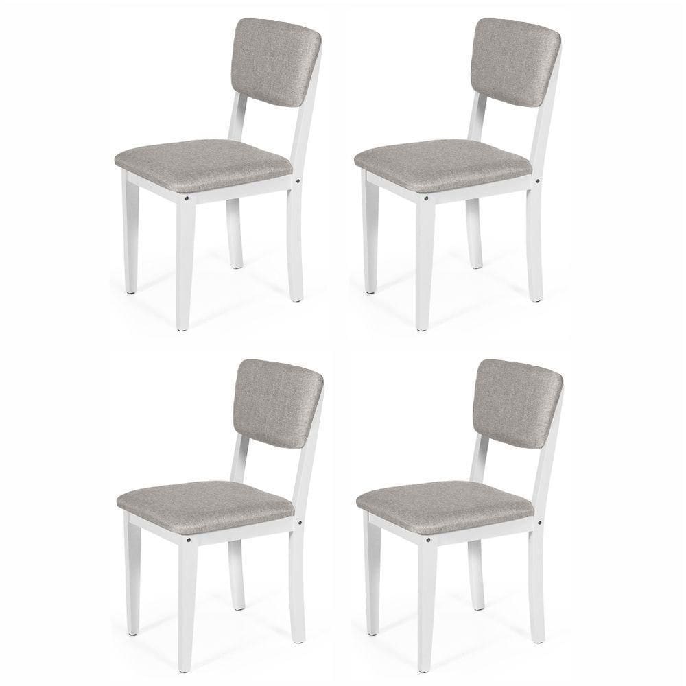 Conjunto 4 Cadeiras De Jantar Estofada Em Madeira Maciça Ella Branco/cinza Claro
