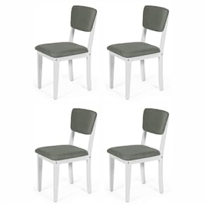 Conjunto 4 Cadeiras De Jantar Estofada Em Madeira Maciça Ella Branco/cinza