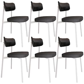 Kit 06 Cadeiras Estofada Para Sala De Jantar Astrid Branco C01 Linho Preto Courino Preto - Lyam Decor