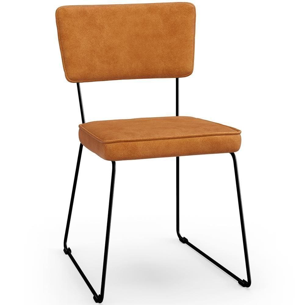 Cadeira Decorativa Estofada Para Sala De Jantar Base Em Aço Allana L02 Couríssimo Canela - Lyam Decor
