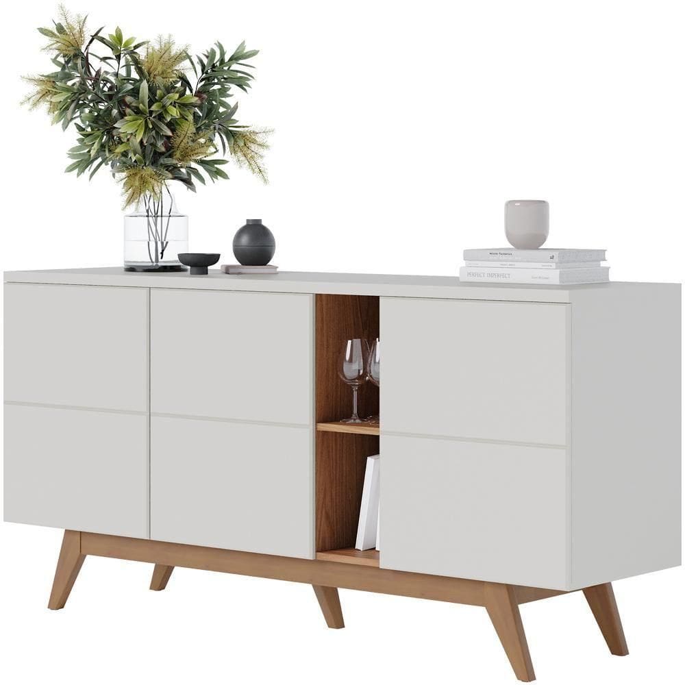 Aparador Buffet Para Sala De Jantar 03 Portas íris C04 Off Matte Freijó - Lyam