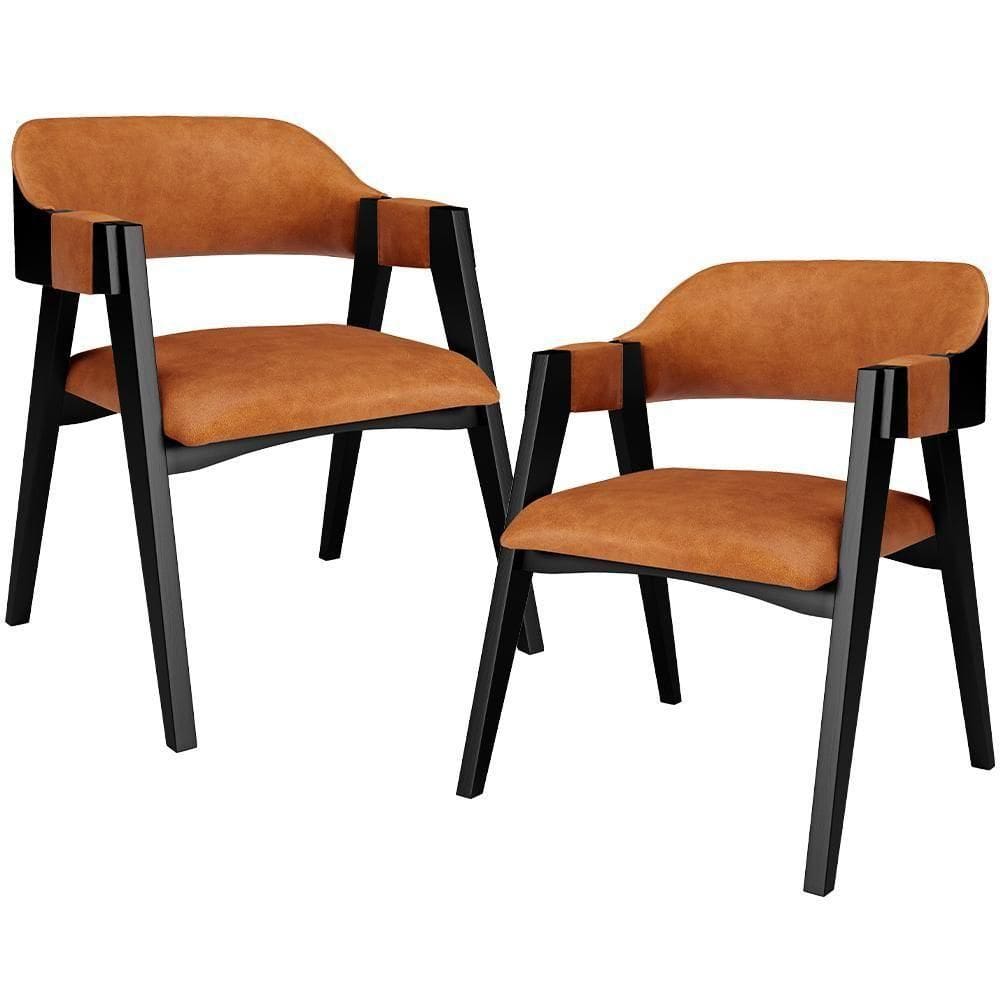 Kit 2 Cadeiras Sala De Jantar Estar Living Estofada Suran L02 Preto Couríssimo Canela - Lyam Decor