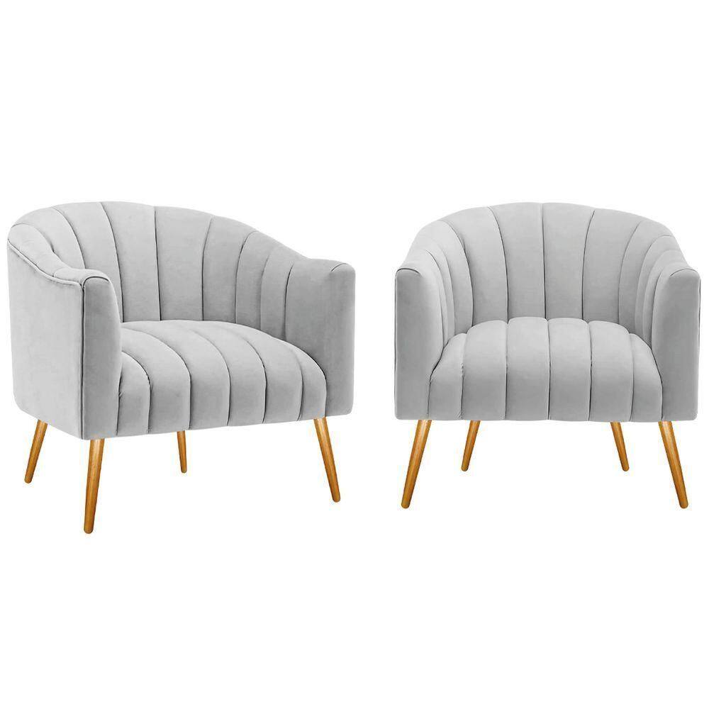 Kit 2 Poltronas Decorativas Sala De Estar Recepção Senna LinhoCor Cinza Claro