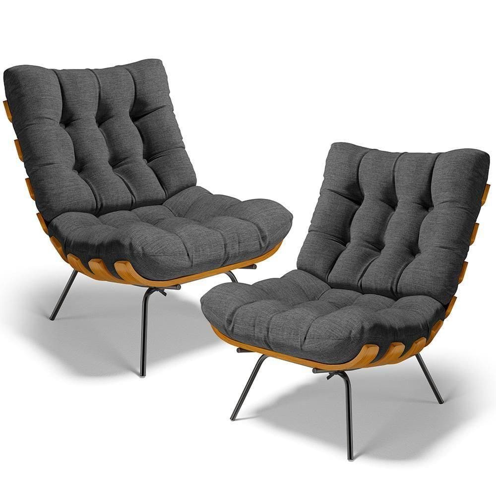 Kit 2 Poltronas Decorativas Costela L02 Linho Cinza Escuro - Lyam Decor