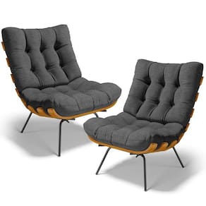 Kit 2 Poltronas Decorativas Costela L02 Linho Cinza Escuro - Lyam Decor