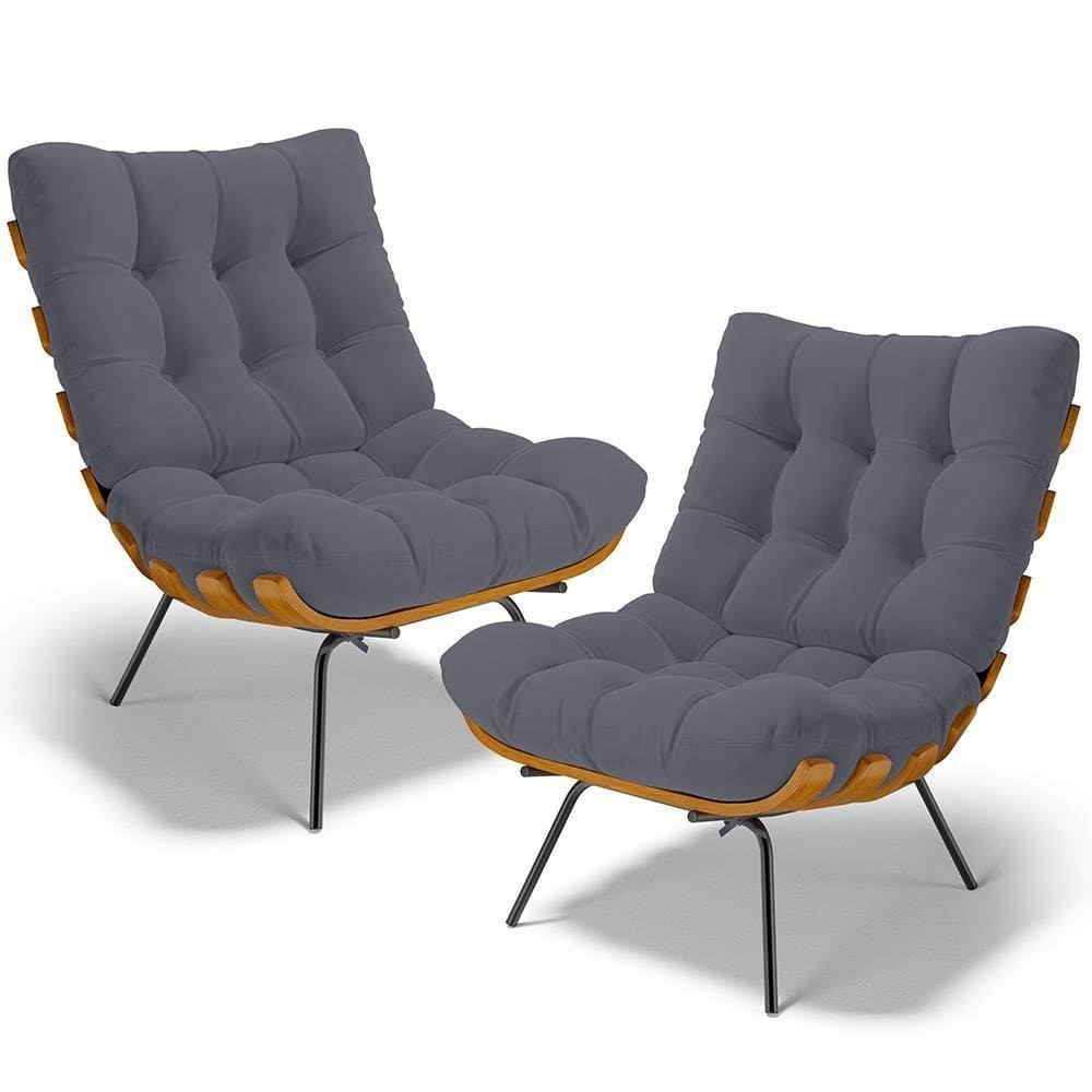 Kit 2 Poltronas Decorativas Costela L02 Suede Cinza - Lyam Decor