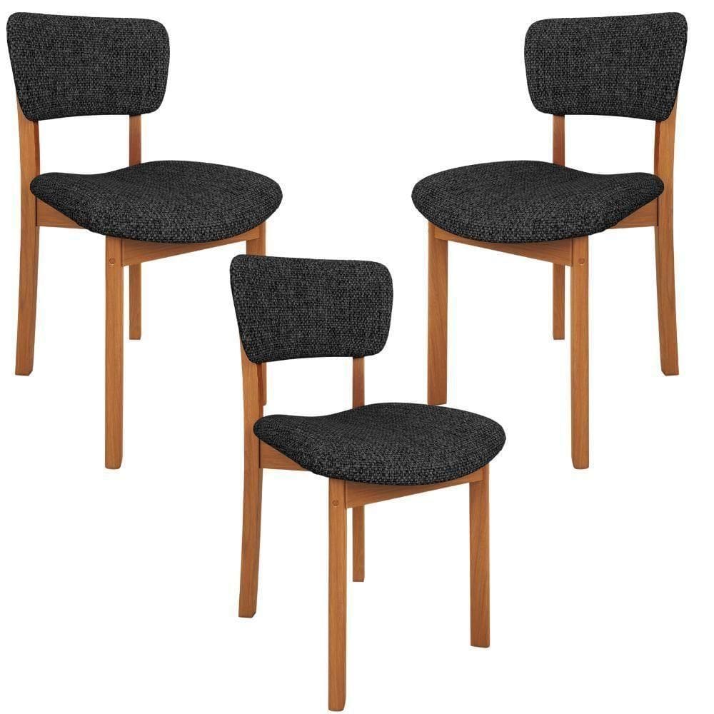Kit 03 Cadeiras Para Sala De Jantar Cozinha Living Estofada Dara L02 Linho Chumbo - Lyam Decor