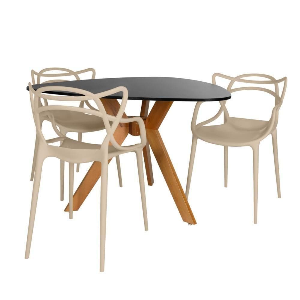 Conjunto Mesa De Jantar Orgânica Nina 120cm Preta Com 3 Cadeiras Allegra - Nude