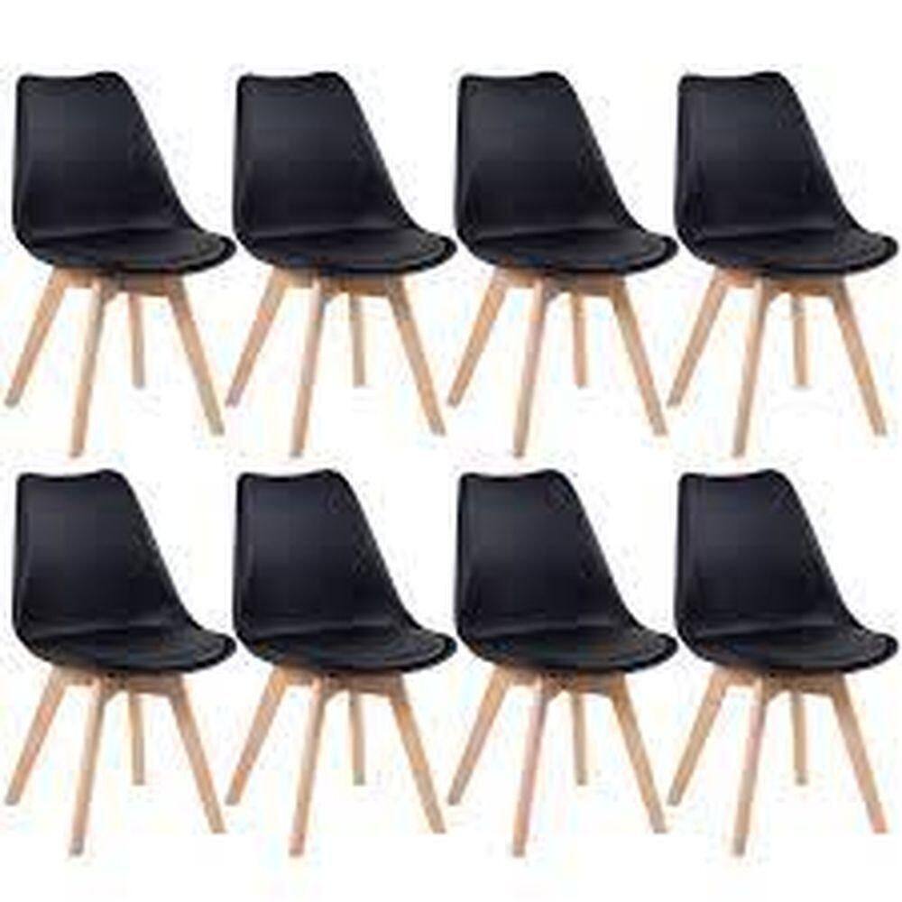Kit C|8 Cadeira Leda Preta - Charles Eames Wood Com Almofada