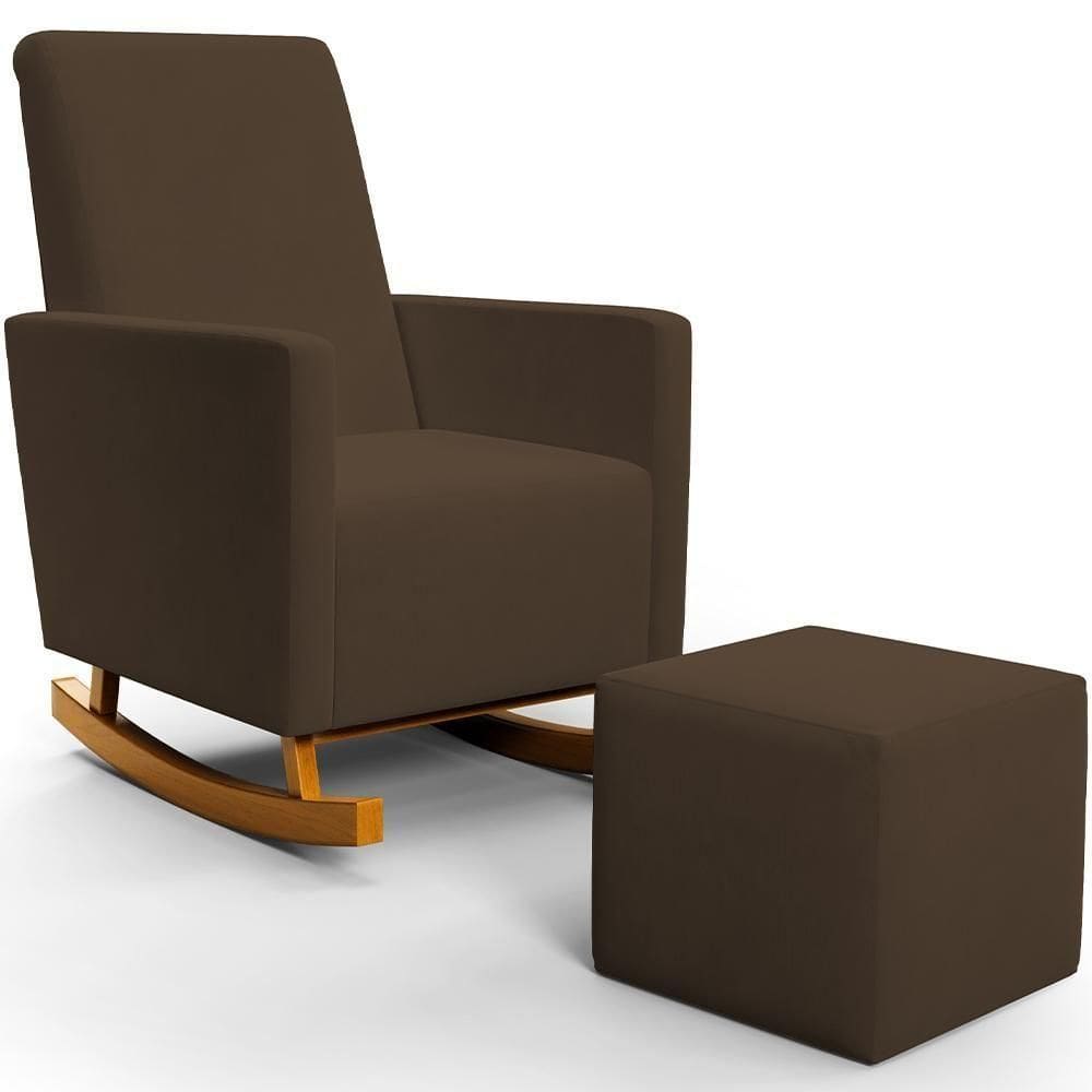 Poltrona De Amamentação Com Balanço E Puff Ravena W01 Suede Marrom - Lyam Decor