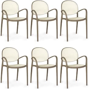 Kit 6 Cadeiras De Jantar Roma Com Braço Para Sala E Cozinha - Branco-cinza Escuro