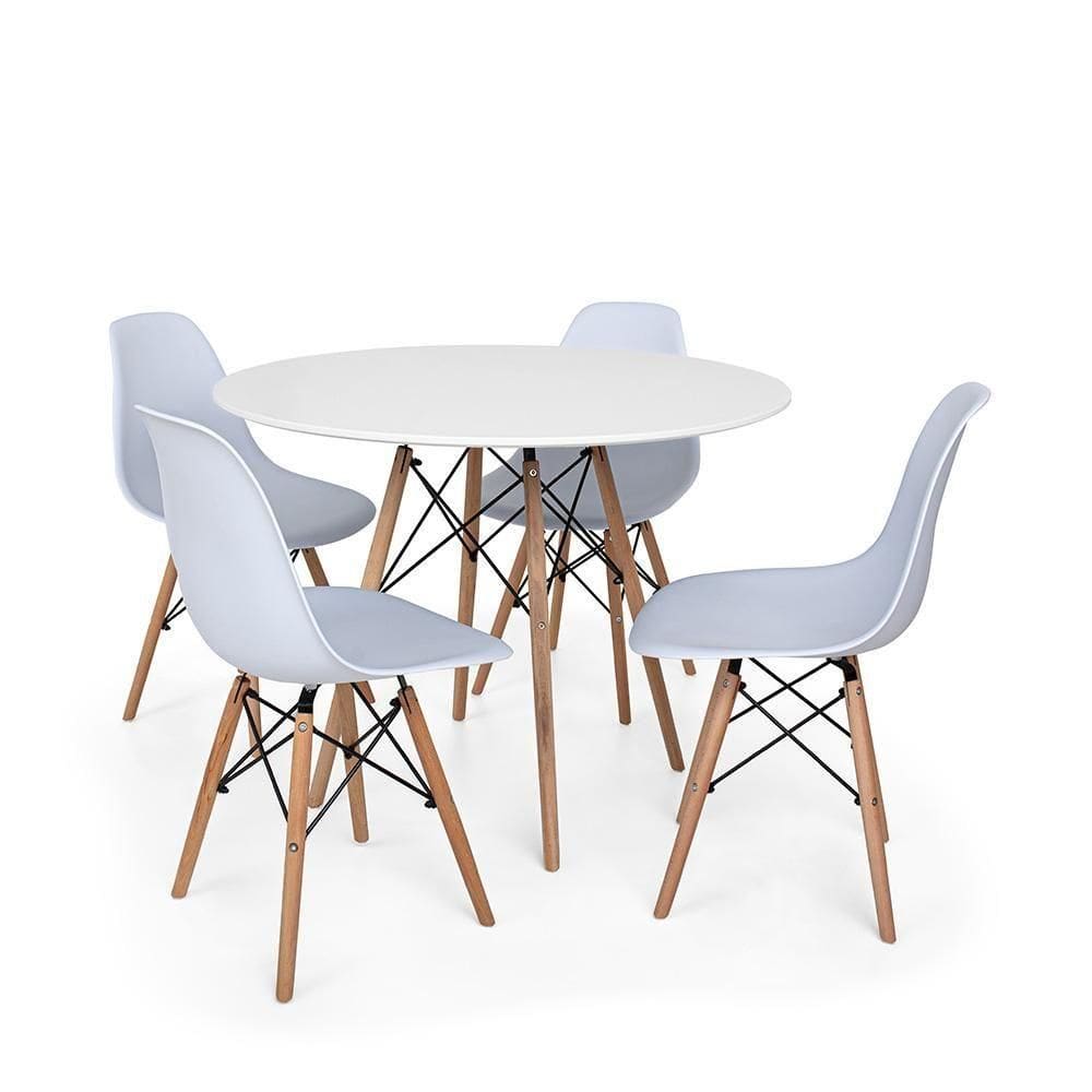 Conjunto Mesa De Jantar Redonda Solo Branca 90cm Com 4 Cadeiras Solo - Branco