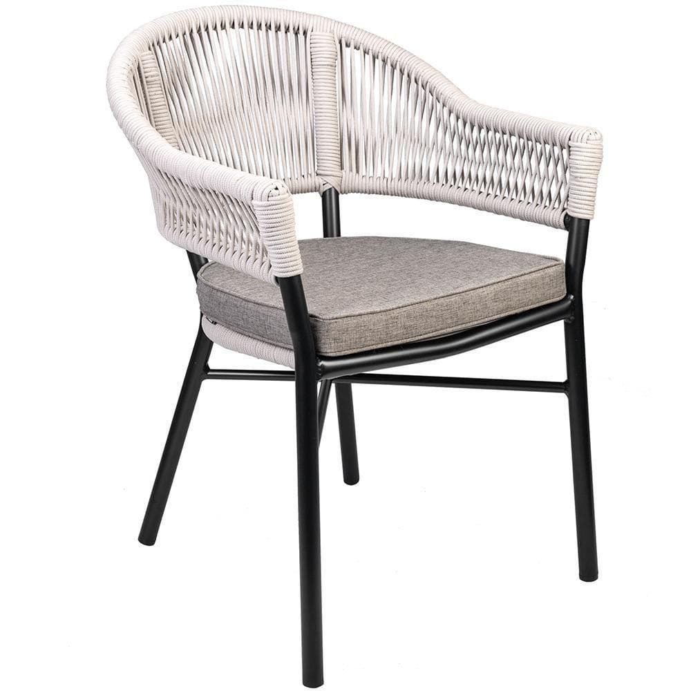 Cadeira Decorativa Para área Gourmet Base Grafite Corda Náutica Medan R01 Amêndoa