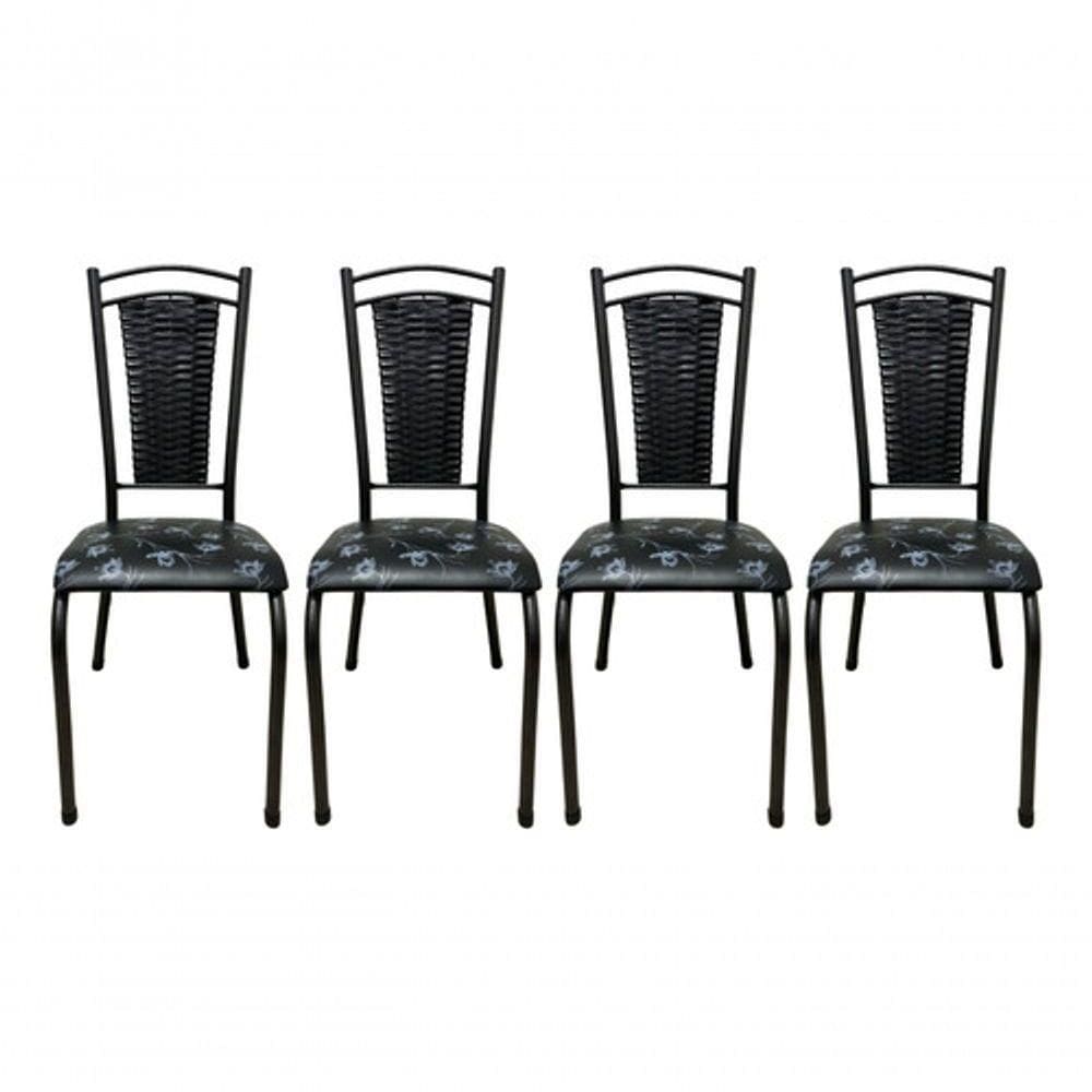 Kit 4 Cadeira De Cozinha Tubular Aço Estofada Encosto Junco