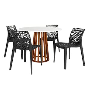 Conjunto Mesa De Jantar Redonda Talia Amadeirada Branca 100cm Com 4 Cadeiras Gruvyer - Preto
