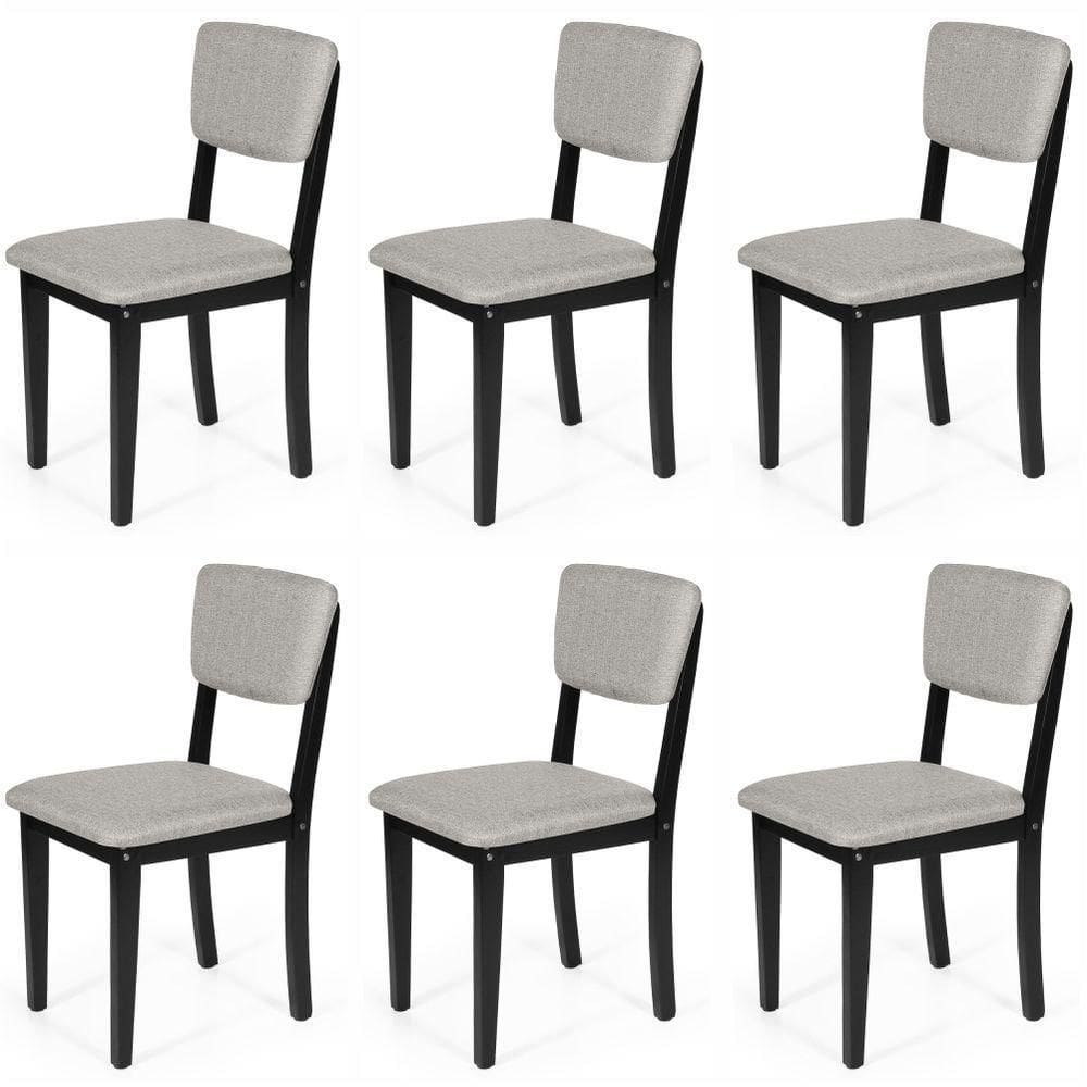 Conjunto 6 Cadeiras De Jantar Estofada Em Madeira Maciça Ella Preto/cinza Claro