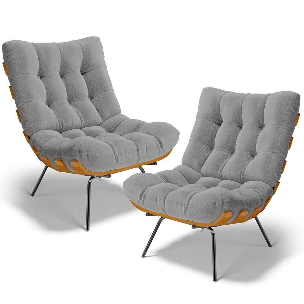 Kit 2 Poltronas Decorativas Costela L02 Bouclê Cinza - Lyam Decor