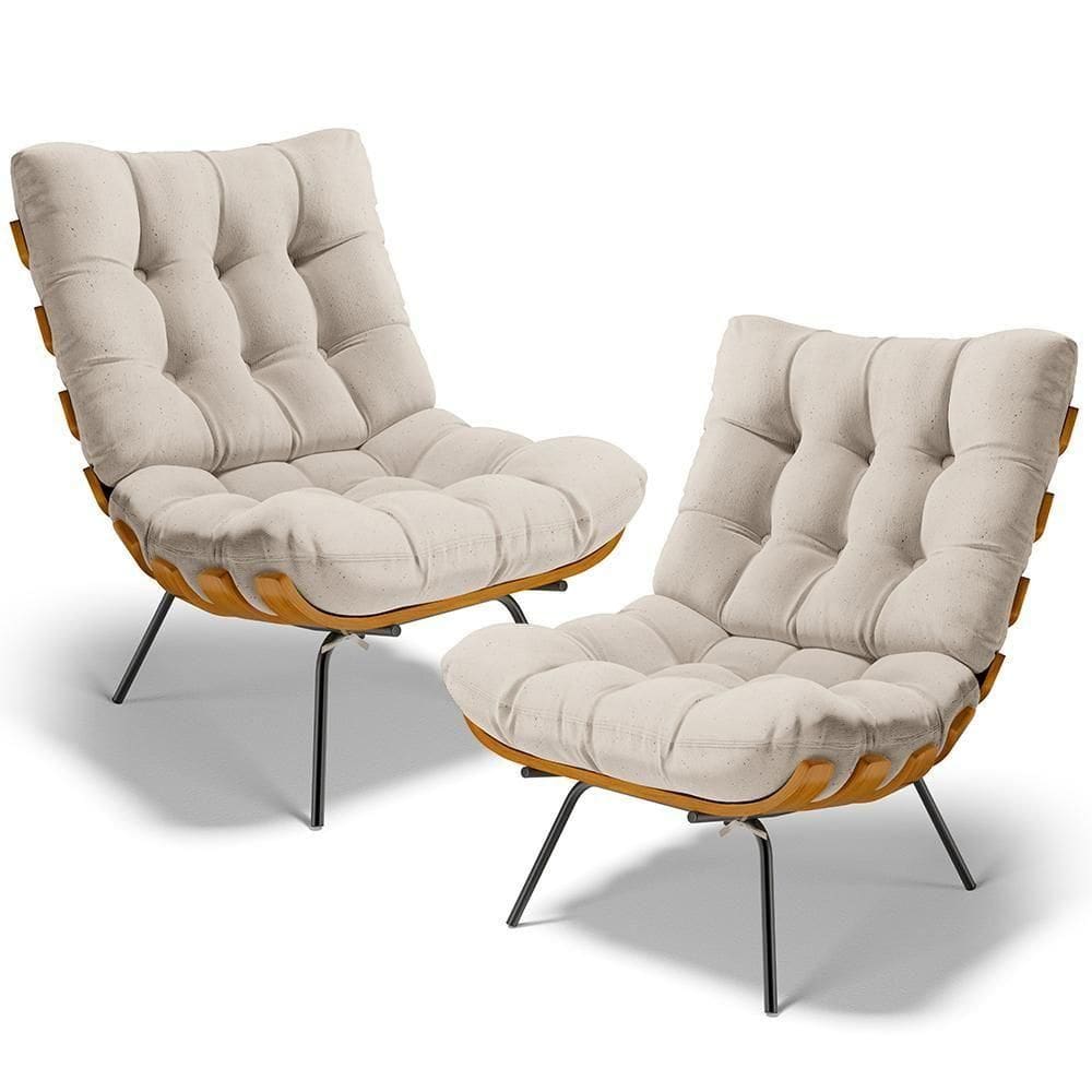 Kit 2 Poltronas Decorativas Costela L02 Linho Cru - Lyam Decor