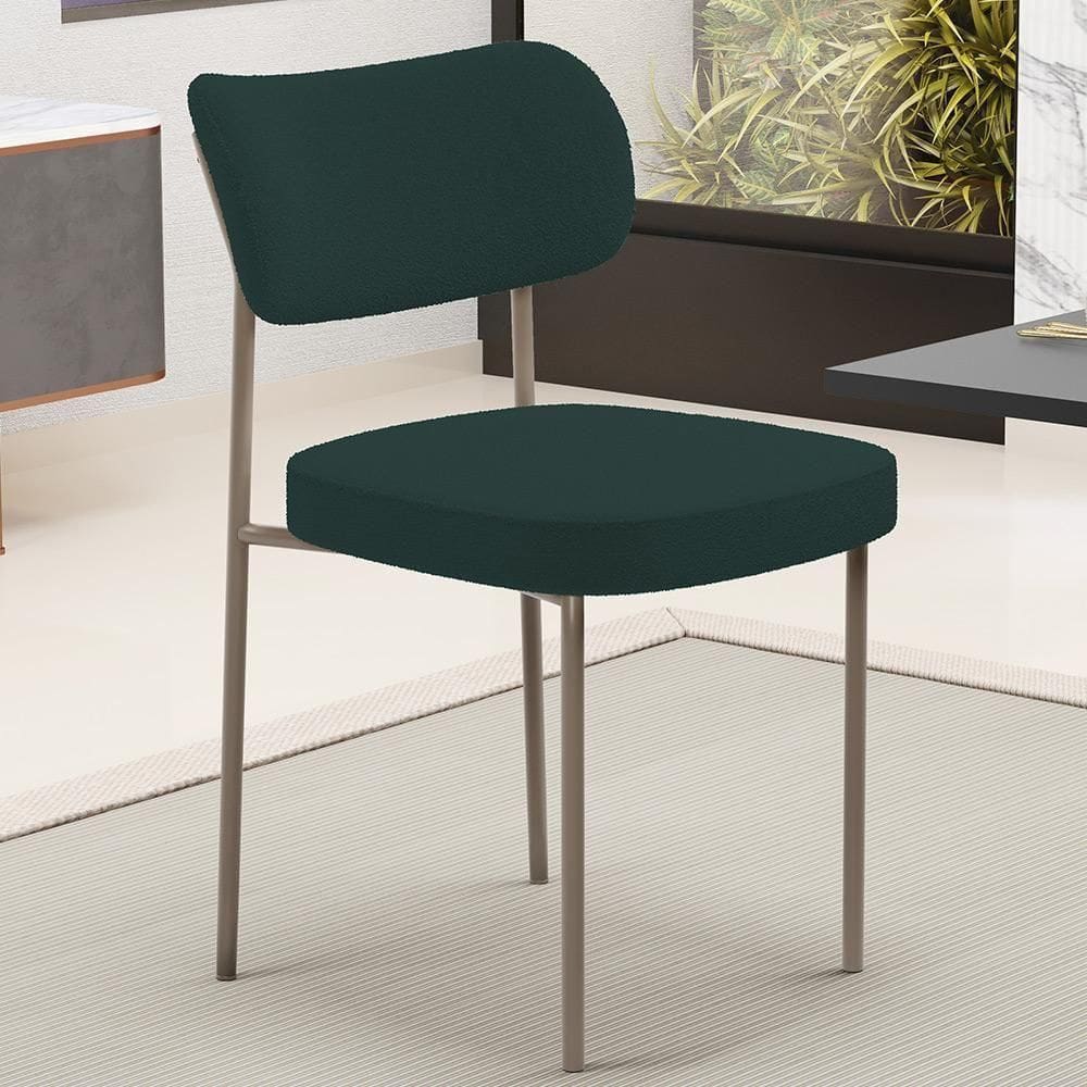 Kit 02 Cadeiras Para Sala De Jantar Melina Base Arena L02 Bouclê Verde - Lyam Decor