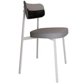 Cadeira Estofada Para Sala De Jantar Astrid Branco C01 Linho Cinza Courino Preto - Lyam Decor