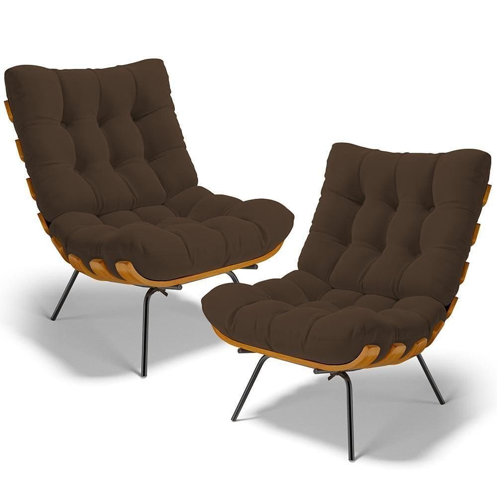 Kit 2 Poltronas Decorativas Costela L02 Suede Marrom - Lyam Decor