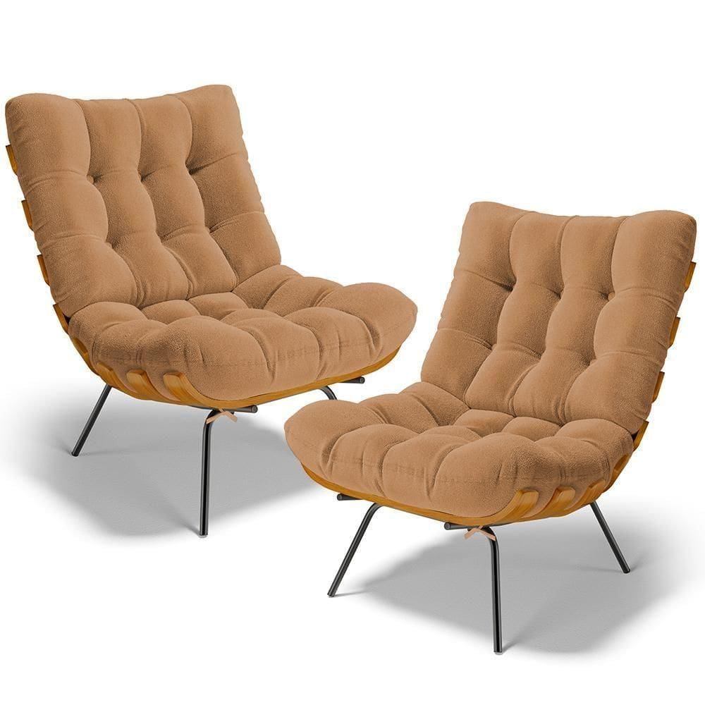 Kit 2 Poltronas Decorativas Costela L02 Bouclê Mostarda - Lyam Decor