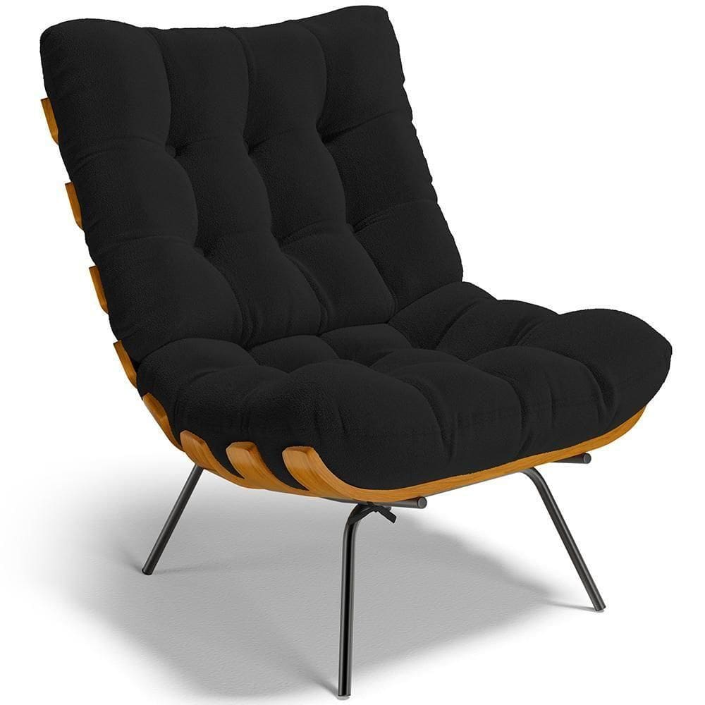 Poltrona Decorativa Costela L02 Bouclê Preto - Lyam Decor