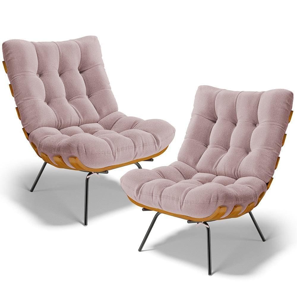 Kit 2 Poltronas Decorativas Costela L02 Bouclê Rosê - Lyam Decor