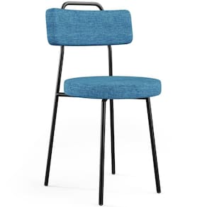 Cadeira Decorativa Estofada Para Sala De Jantar Barcelona L02 Linho Azul - Lyam Decor