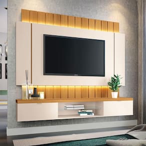 Painel Home Suspenso 1.8 Para Tv Até 55" Sala De Estar Shawn Off White/cinamomo G26 - Gran Belo