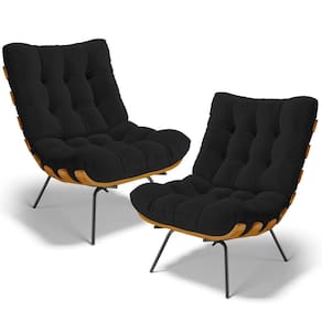 Kit 2 Poltronas Decorativas Costela L02 Bouclê Preto - Lyam Decor