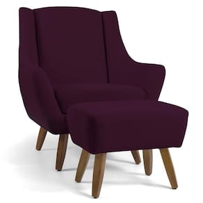 Poltrona Com Puff Pés De Madeira Veludo Roxo Grape C-292