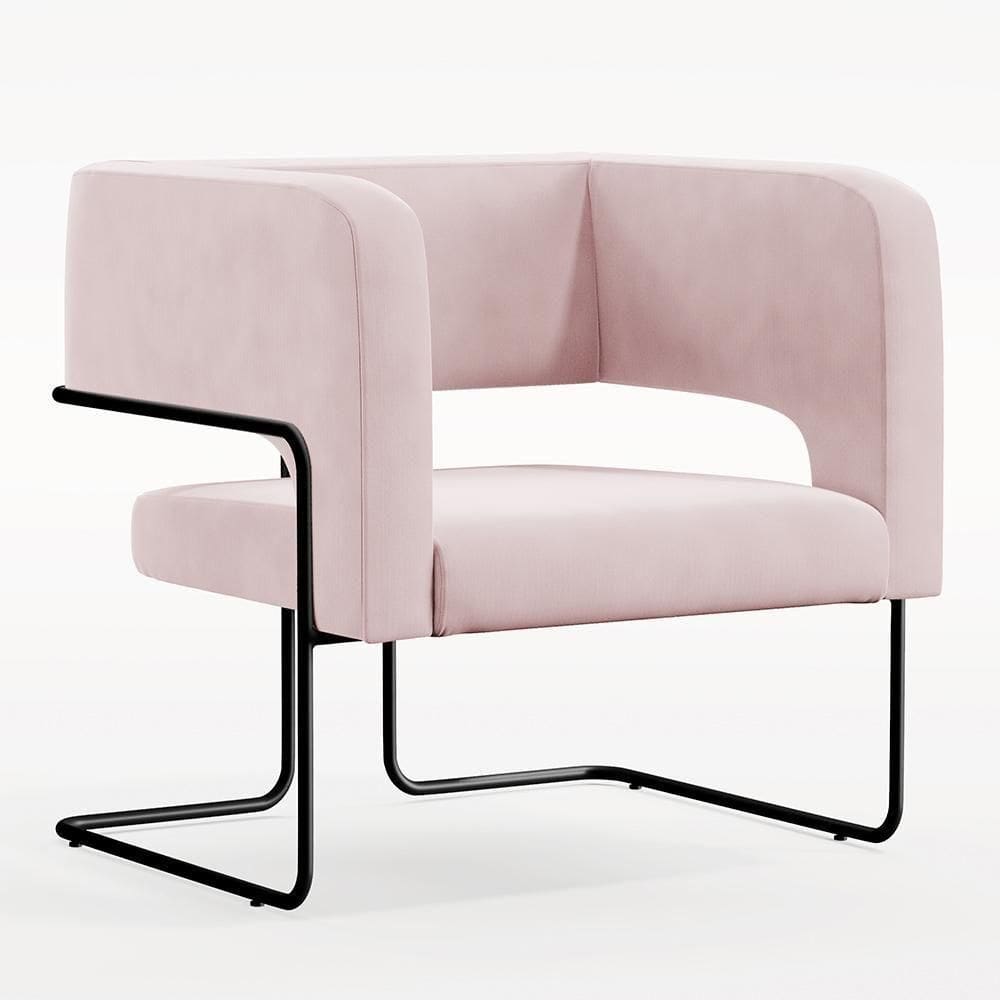 Poltrona Base De Aço Preto Veludo Rosê C-305