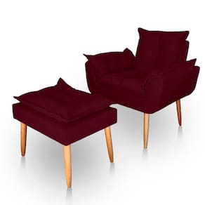 Poltrona Opala Para Sala Com Puff Reforçada Suede Bordo