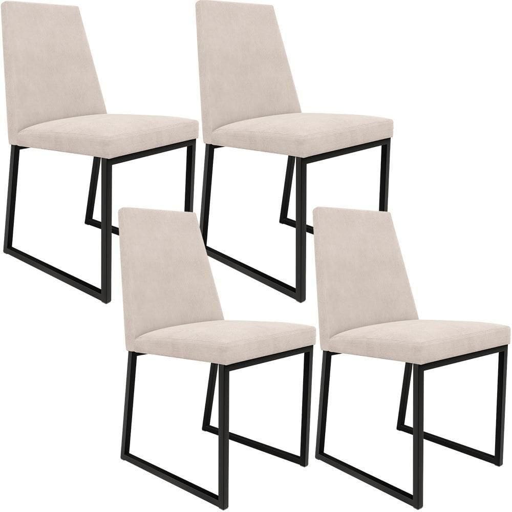Kit 04 Cadeiras Sala De Jantar Preto L02 Suede Bege