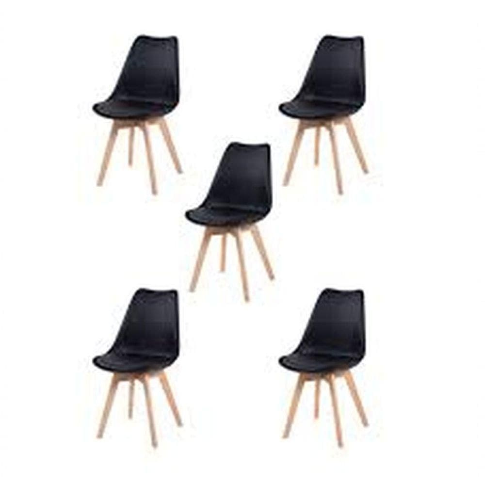Kit C|5 Cadeira Leda Preta Charles Eames Wood Com Almofada